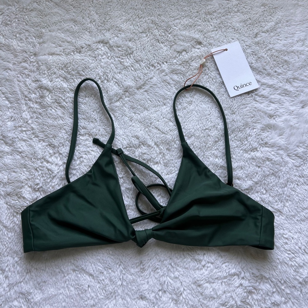 Quince Recycled Polyamide Triangle Bikini Top Forest Green Medium ATG001 NEW NWT